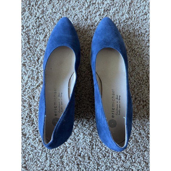 Eric Michael Navy Blue Suede Leather TEVA Wedge Almond‎ Toe Shoes Spain 38 7.5-8 - Picture 4 of 16